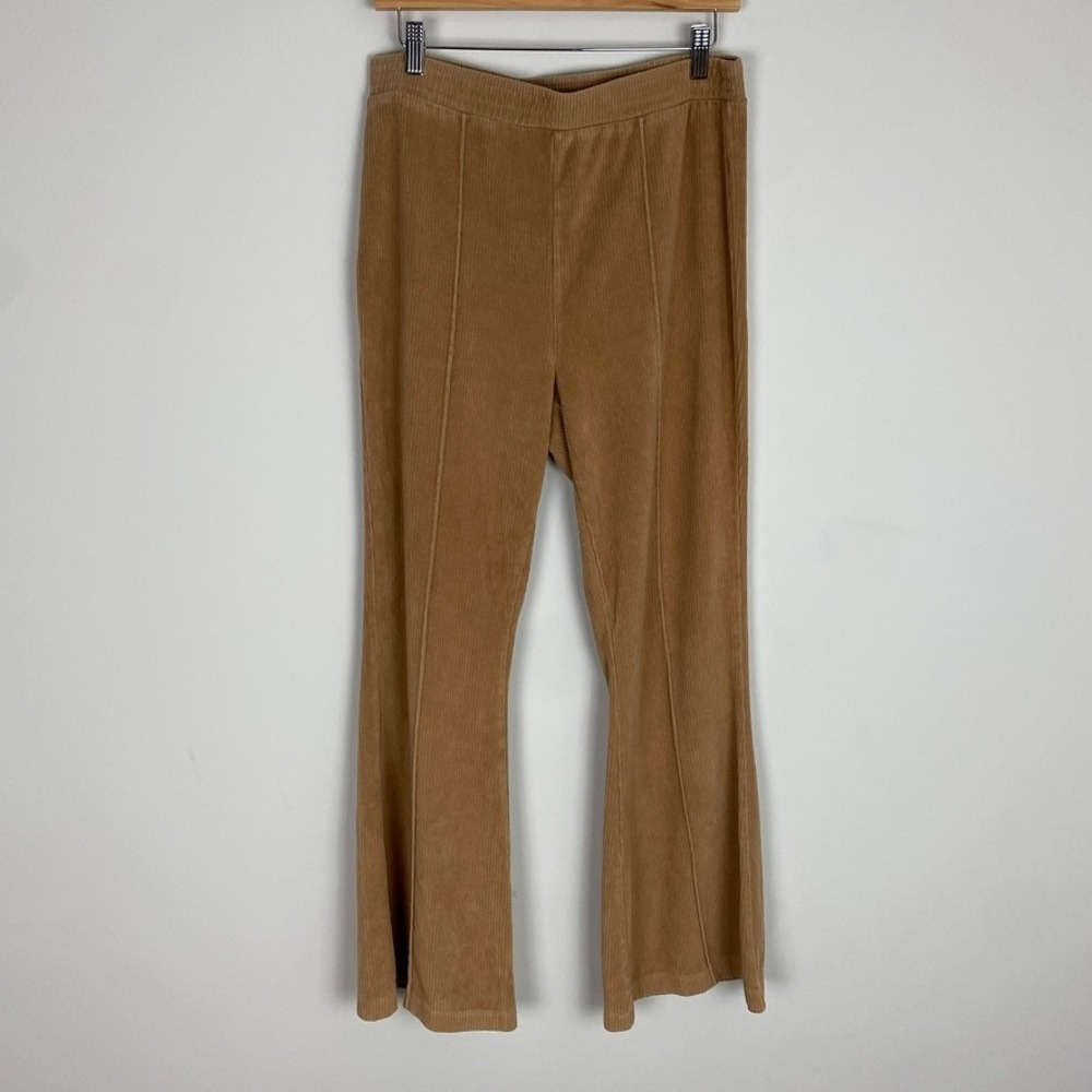 Aerie Groove Camel Ribbed Flare Pants Womens Large High Waisted Pull On Boho